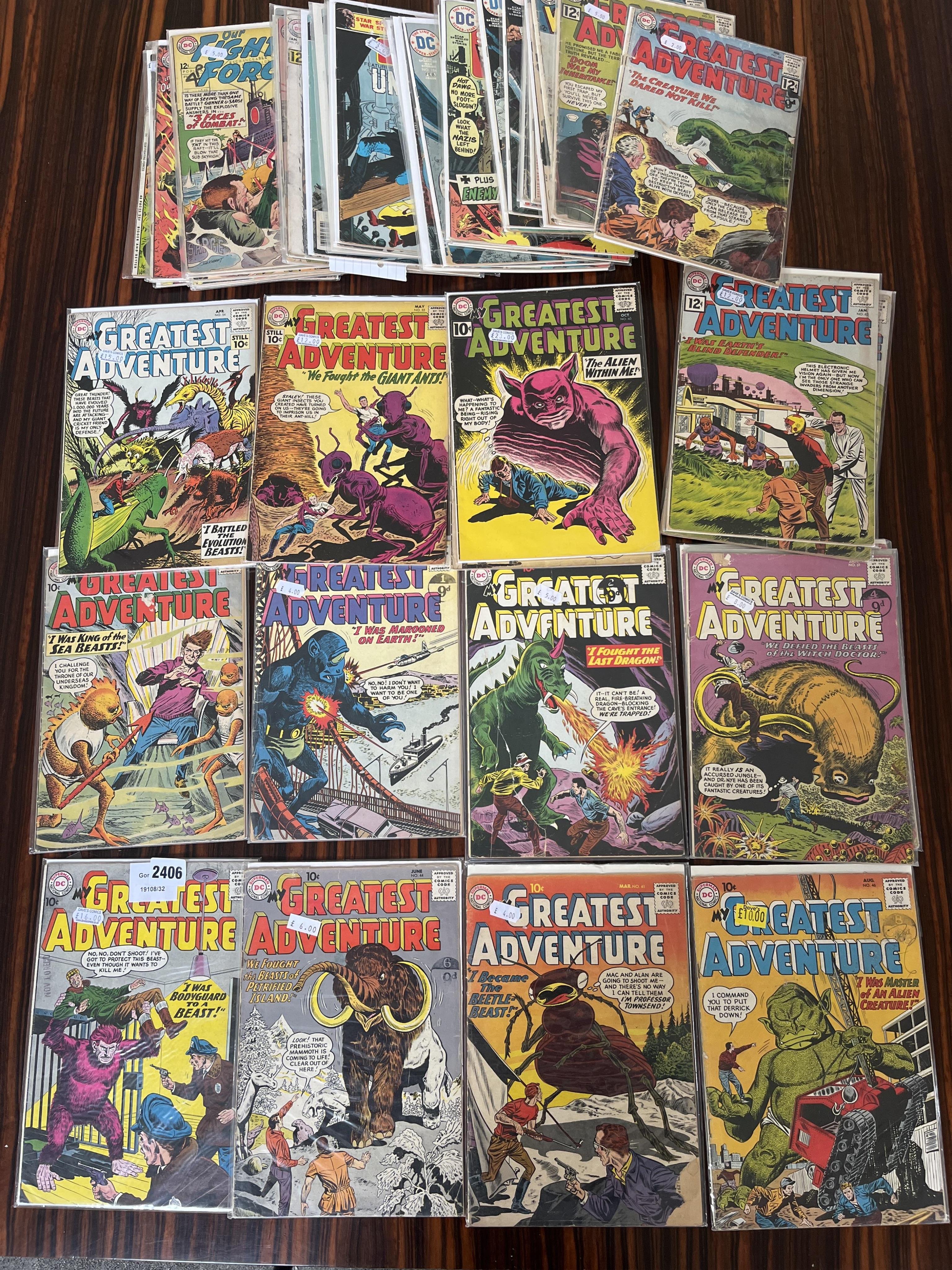 DC comics, My Greatest Adventure, Vol. 1, 17 issues between #39–74, Star Spangled War Stories, Vol. 1 , 20 issues between #117–199, Our Fighting Forces, 13 issues between #73–134 (50)